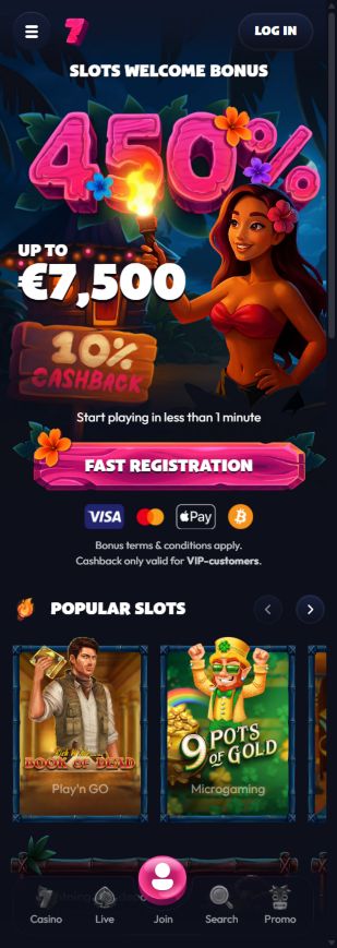 Seven Casino public payment-method logos and service information.